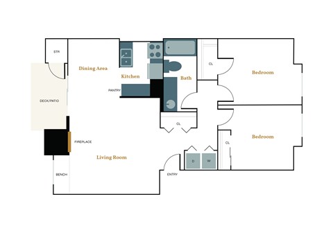 A diagram of a house layout with labeled rooms.